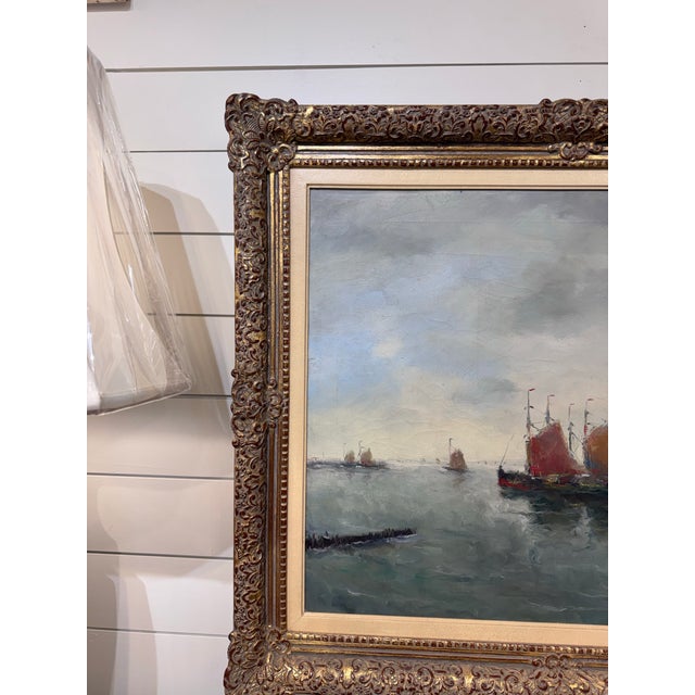 Ship Leaving Harbor Oil Painting For Sale - Image 4 of 11