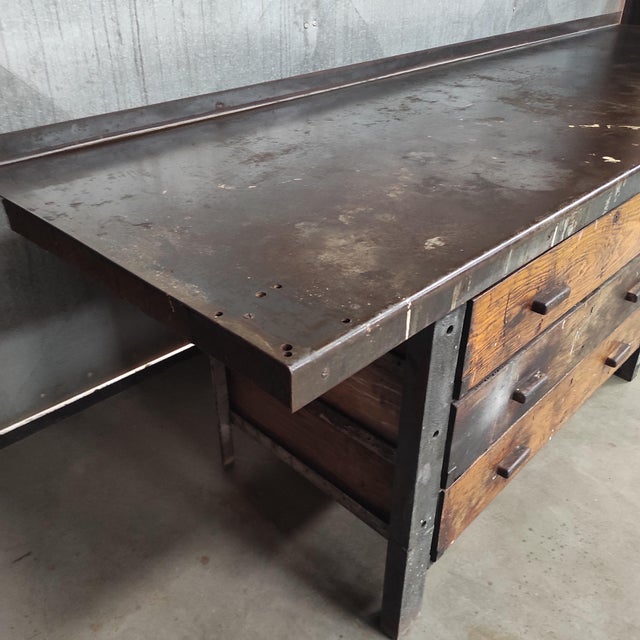 Industrial Workbench with Wooden Drawers For Sale - Image 10 of 12