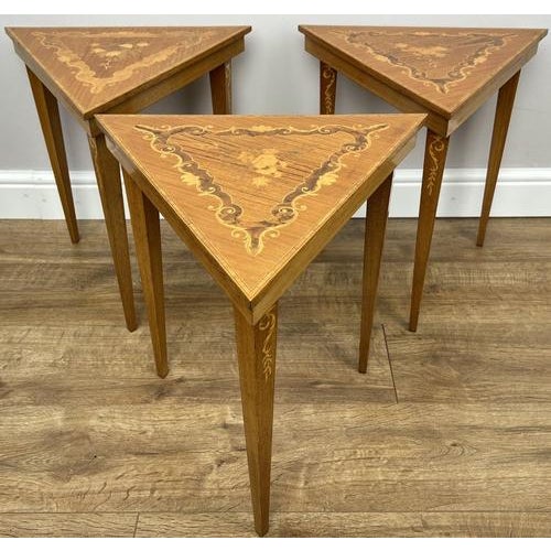 Vintage French Nested Triangle Carved Tables, Set of 3 For Sale - Image 11 of 12