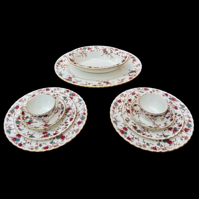 Minton Minton Ancestral Bone China Collection S-376 Scalloped Gold Trim Floral Motif, Set of 56, Teacups, Saucers, Plates, and More For Sale - Image 4 of 6
