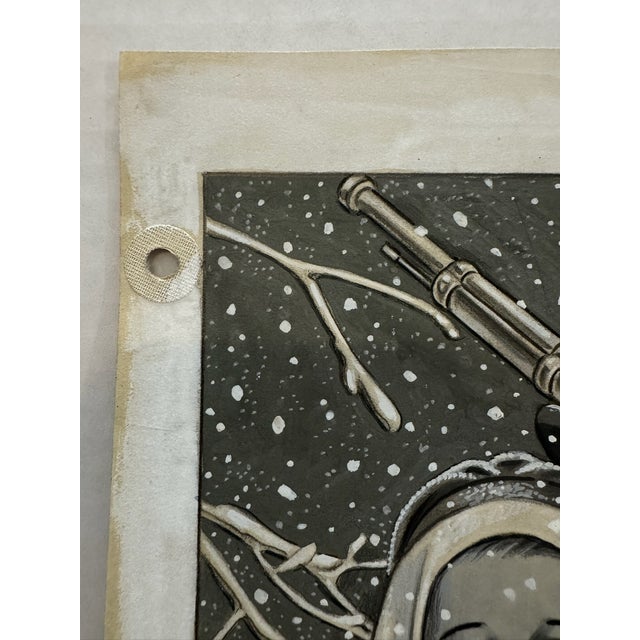 1940s Original Graphite Illustration of Couple in Snowstorm, 9 X 8 In. For Sale - Image 4 of 5