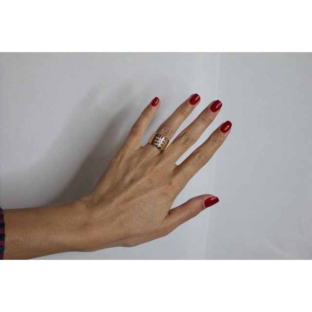 Gold Brilliant Cut Diamond Pave Seams Line Cross Chunky Cocktail Statement Cigar Band, Size 6.5 For Sale - Image 8 of 10