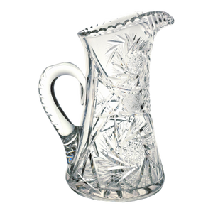 American Brilliant Cut Glass Pitcher Antique Abp Pinwheel Pattern Step Mouth & Hobstar Handle