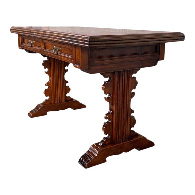 Spanish Colonial Desk or Console Table With Two Drawers Signed by Valentí For Sale