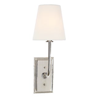 Thomas O'Brien for Visual Comfort Signature Hulton Sconce in Polished Nickel with Crystal Backplate with Linen Shade For Sale