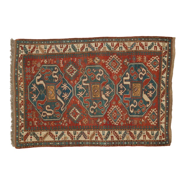 Antique Kazak Rug - 4'11" x 7'3" For Sale