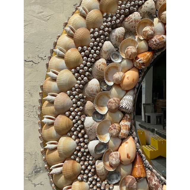 Late 20th Century Vintage Monumental Shell Encrusted Round Mirror For Sale - Image 5 of 12