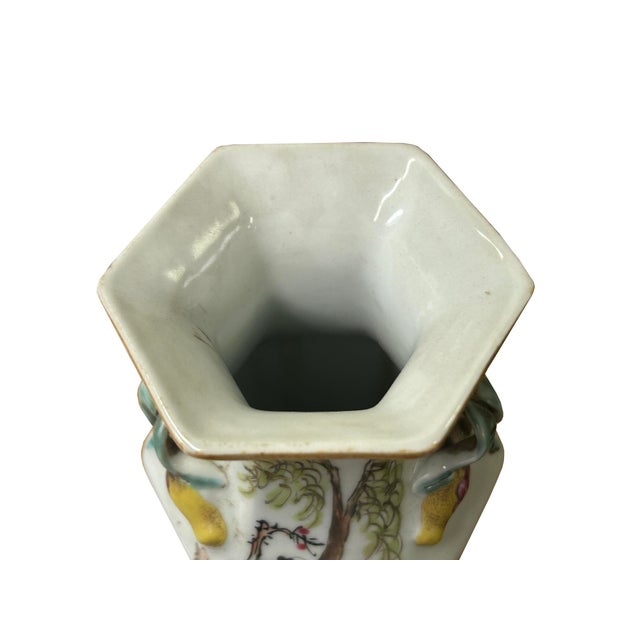 Chinese Scenery Graphic Hexagonal White Porcelain Art Vase For Sale - Image 14 of 15