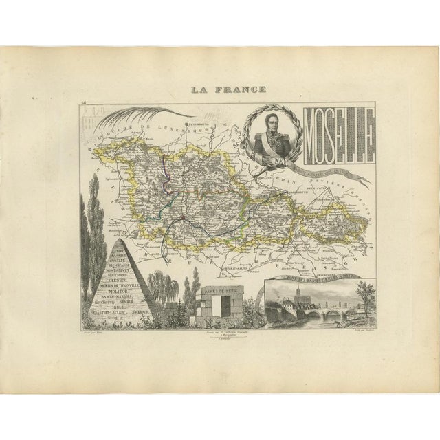 Antique Decorative Map of Moselle by Vuillemin, France, 1850 For Sale - Image 9 of 9