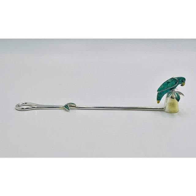1980s 1980s Emilia Castillo Parrot Candle Snuffer With Malachite Inlay, Taxco Mexican Modern For Sale - Image 5 of 17