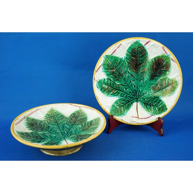 Antique Ceramic Plate and Stand from George Jones Factory, 1800s, Set of 2 For Sale - Image 3 of 18