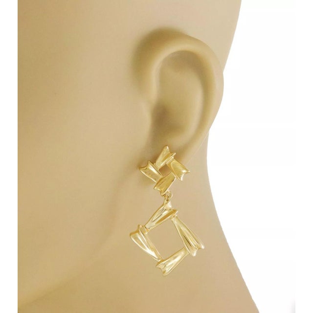 Late 20th Century Tiffany & Co. Fancy Open Square 18k Yellow Gold Dangle Earrings, 2 Pieces For Sale - Image 5 of 10