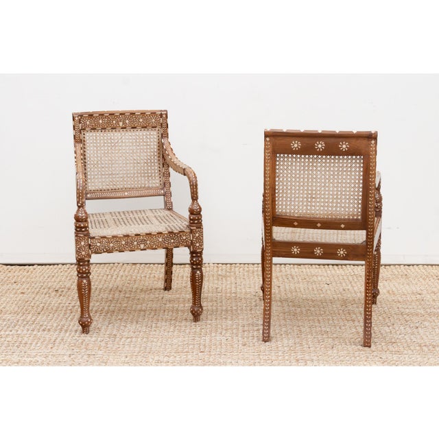 Set of Six, Elegant Anglo Indian Inlay Armchairs For Sale In Los Angeles - Image 6 of 11