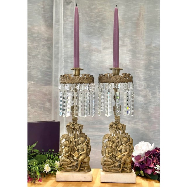 This is for a pair of matching fabulous Antique Victorian Girandoles. The pieces are a scene depicting - with a Man and...