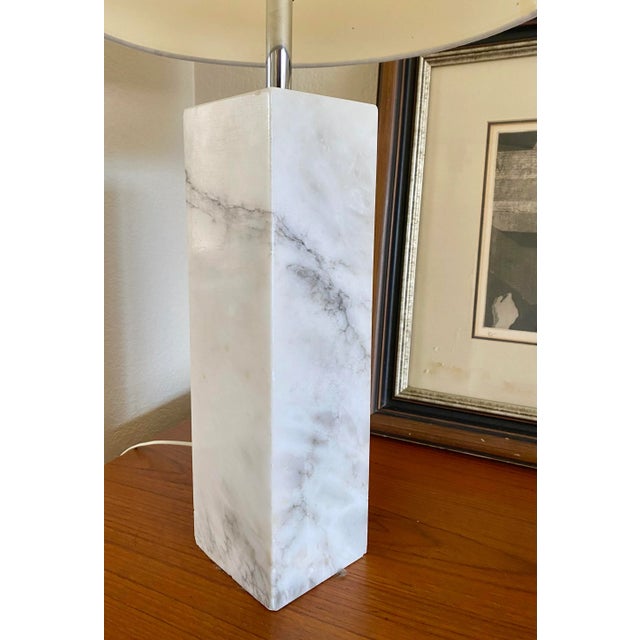 Minimalist White Marble Plinth Table Lamp Knoll-Style (After Nessen) For Sale - Image 13 of 18