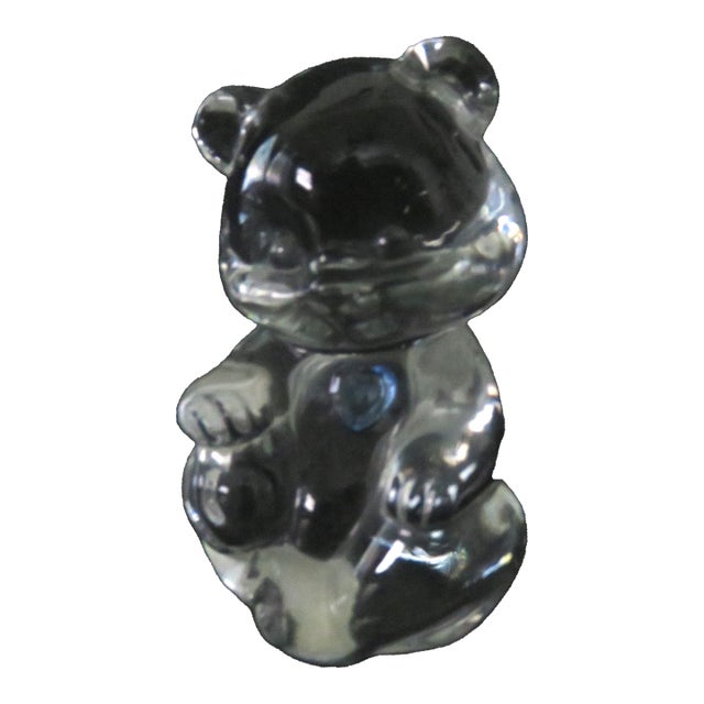 Vintage Fenton Glass Birthday Bear W/Light Blue Crystal Heart Figurine For Sale