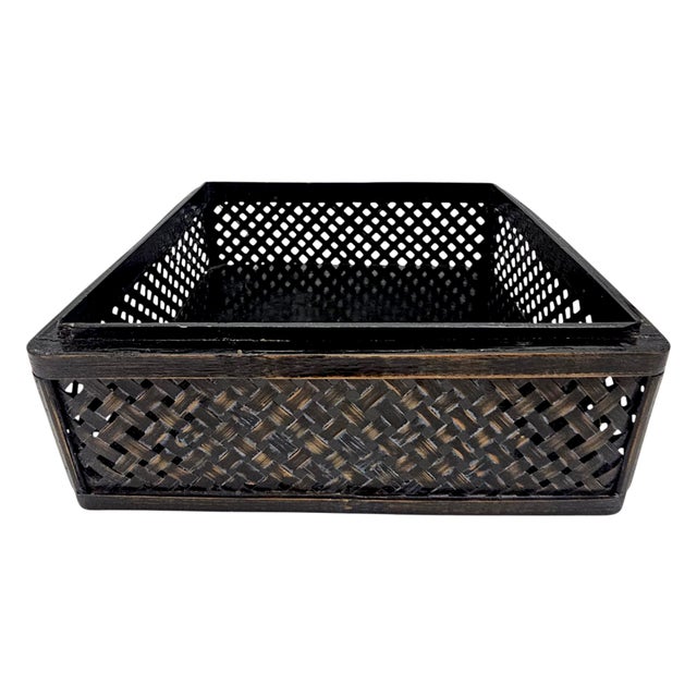 Chinese Export Black Lacquer Wedding Basket With Bentwood Handle 13" For Sale - Image 9 of 14
