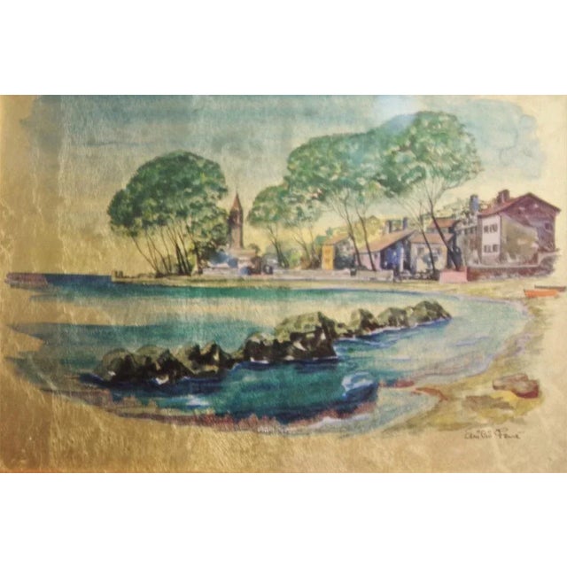 Framed 23 karat gold leaf painting, 1970s.