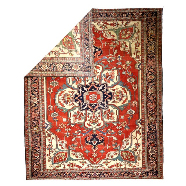 Antique Persian Serapi Rug 9’6" x 11’8”. A higher grade of Heriz carpets, usually in medallion designs, with crisp natural...