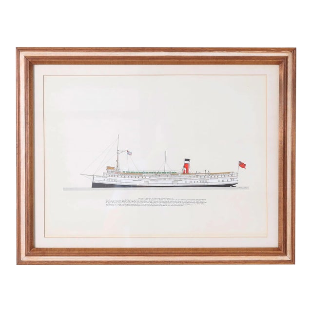 Marine Painting on Paper of a Great Lakes Steamship For Sale