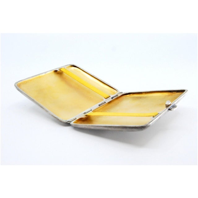 Silver Cigarette Case with High Relief on the Lid and Gold Interior. For Sale - Image 6 of 9