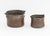 Antique Copper and Brass Cauldrons, 18th century, dovetail seams, larger with pattern to handle. Larger: 6.5" H x 10.5" W...