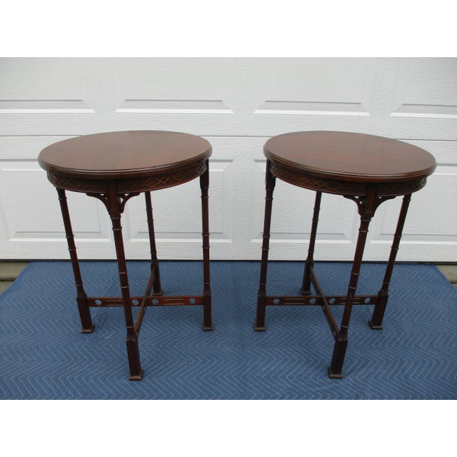 Baker Furniture Company Round Mahogany Chippendale Side Tables For Sale - Image 4 of 12