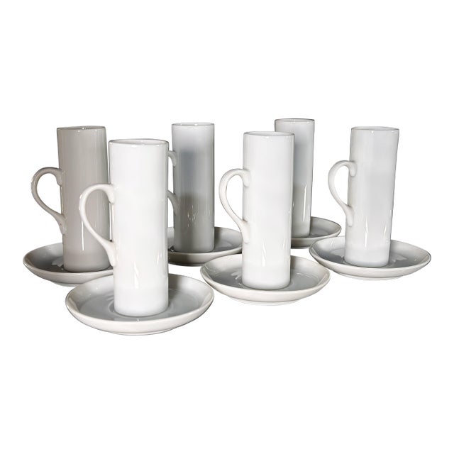 LaGardo Tackett for Schmid Porcelain Demitasse Espresso Cups and Saucers, 1960s - Set of 6 For Sale