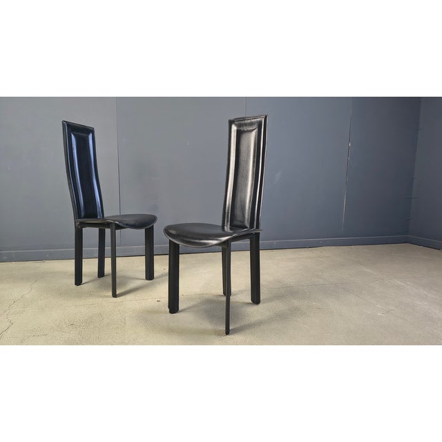 Vintage Black Leather Dining Chairs, 1980s, Set of 4 For Sale - Image 4 of 16