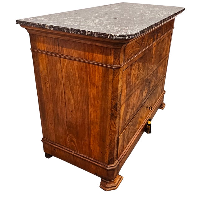 19th Century French Louis Philippe Burl Walnut Commode With Marble Top For Sale - Image 13 of 18