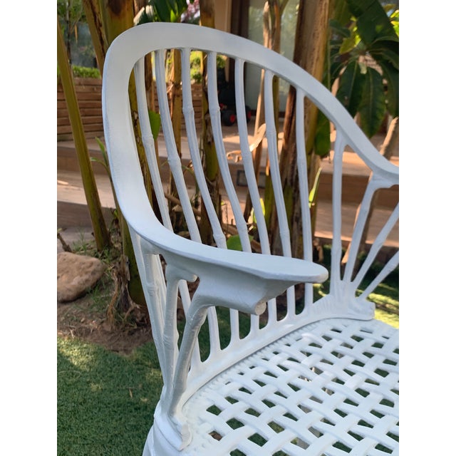 White 20th Renaissance Revival Style Cast Iron White Garden Chairs in Faux Bamboo - a Pair For Sale - Image 8 of 11