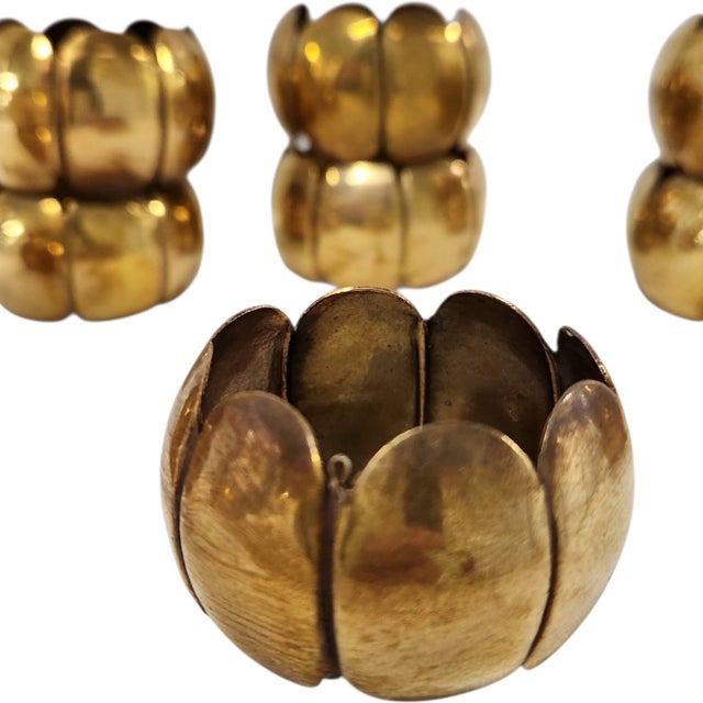 Modern Vintage Sculptural Brass Napkin Rings – Set of 12 For Sale - Image 3 of 5