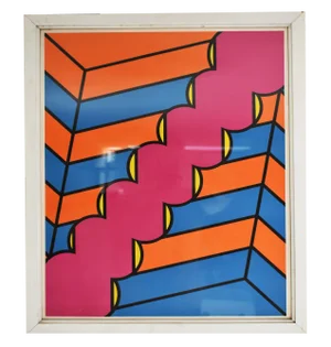 Italian Artist, Geometric Composition, 1970s, Print & Mixed Media, Framed
