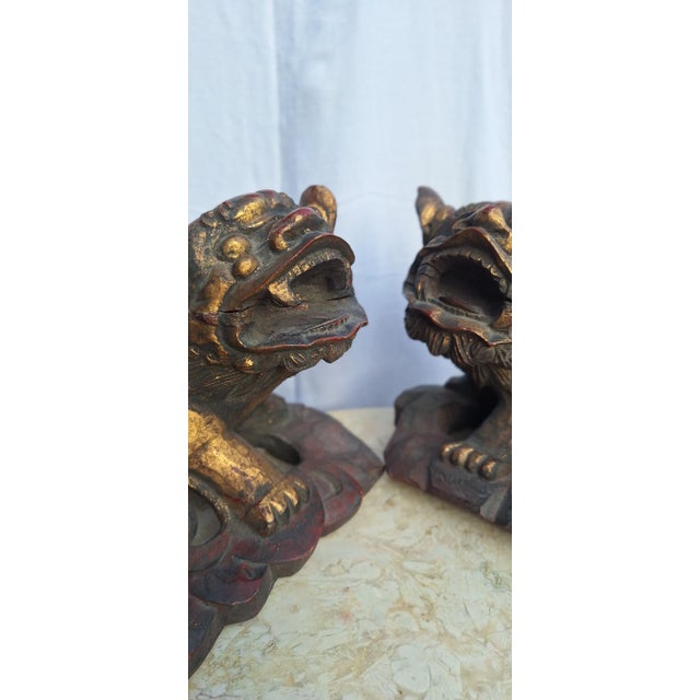 Antique Hand-Carved Chinese Guardian Lions or Foo Dogs - a Pair For Sale - Image 9 of 11