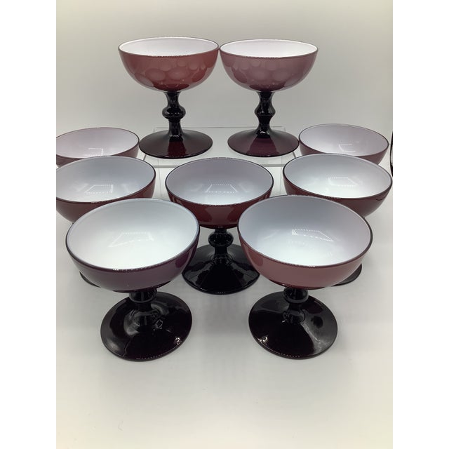 Vintage Carlo Moretti Italy Purple White Cased Glass Champagne Coupes - Set of 8 For Sale In New York - Image 6 of 6