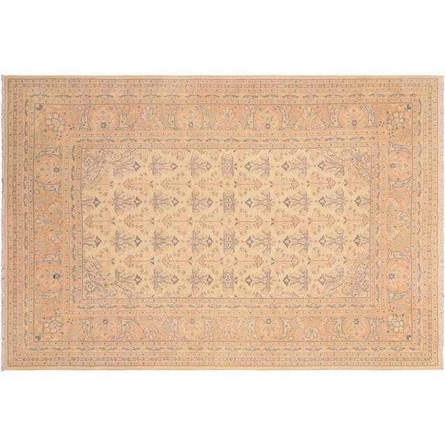 Shabby Chic Tan/Red Wool Rug - 6'2'' X 9'3'' For Sale - Image 9 of 10