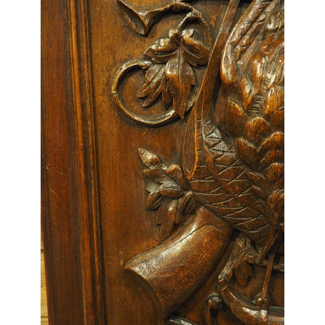 Antique French Hunting Trophy Plaque in Carved and Waxed Oak, Late 1800s For Sale - Image 11 of 18