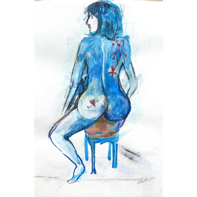 2020s Martha Holden "Blue Nude" Contemporary Figurative Blue and White Ink Drawing For Sale - Image 5 of 7