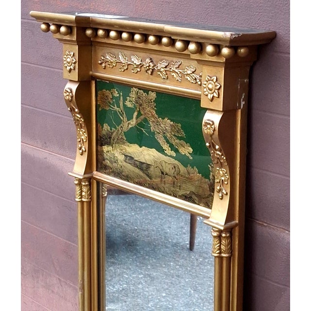 Late 19th Century American Federal Style Vertical Trumeau Wall Mirror W/ Eglomise Reverse Painting For Sale In Washington DC - Image 6 of 10