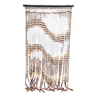 Vintage Hippie Boho Door Way Wood Bead Curtain Hanging Brown Tan Room Divider For Sale