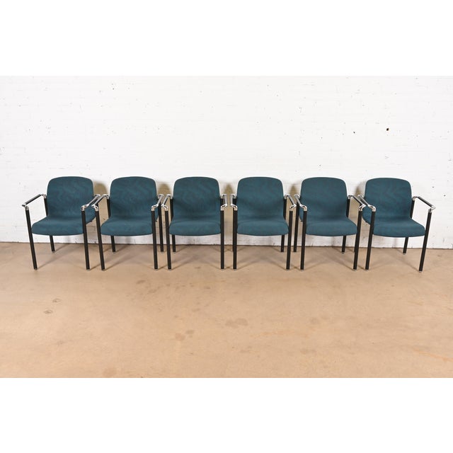 An outstanding set of six Modern stacking armchairs or office chairs By Herman Miller USA, 1998 Tubular aluminum and...