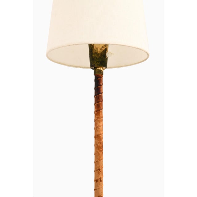 Floor Lamps in Leather, Brass and Lamp Shades attributed to Lisa Johansson-Pape, 1950s, Set of 2 For Sale - Image 3 of 8