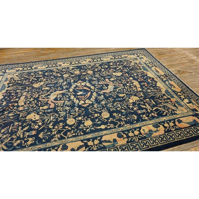 1930s Chinese Peking Knotted Wool Room Size Antique Rectangle Blue Greek Key Rug For Sale - Image 10 of 10