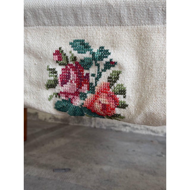 1970s Rattan Magazine Rack With Floral Embroidered Canvas Mid-Century Modern 1970s For Sale - Image 5 of 9