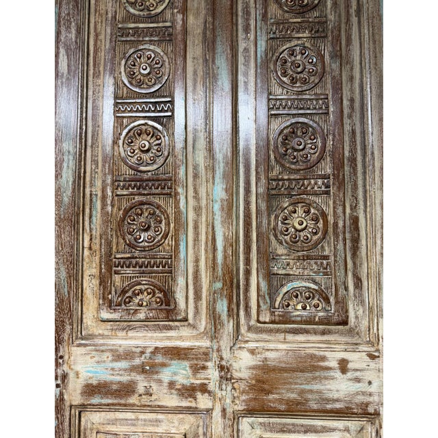 Antique Hand-Carved Floral Wood Barn Door | Rustic Farmhouse Statement Single Door 80x26 For Sale In Orlando - Image 6 of 8
