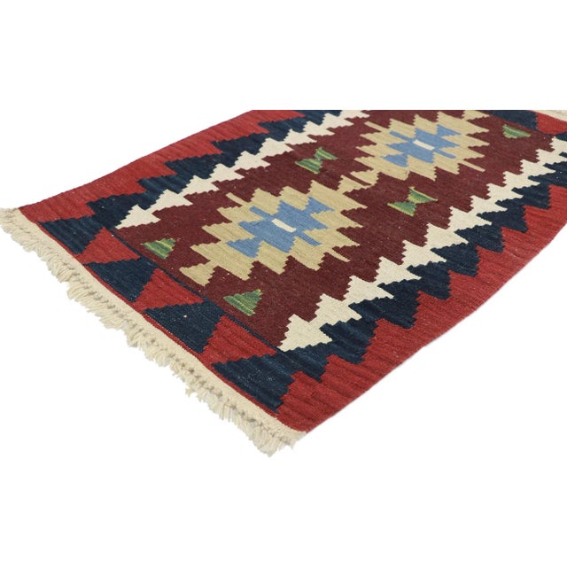 Vintage Persian Shiraz Kilim Rug with Modern Tribal Style 02'00 x 02'11. Full of tiny details and a bold expressive design...