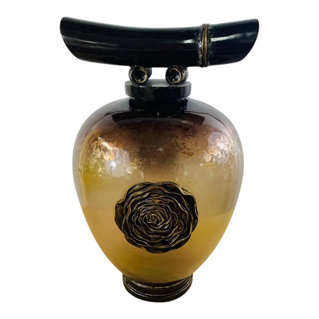 Vintage Asian Amber Glass Vase or Urn For Sale