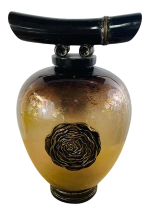 Vintage Asian Amber Glass Vase or Urn