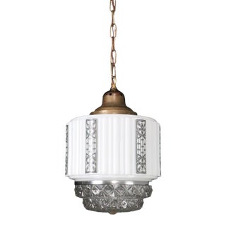 1930s Art Deco Milk Glass Pendant Light For Sale