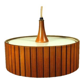 Vintage Mid Century Danish Modern Hanging Wood Light Fixture For Sale